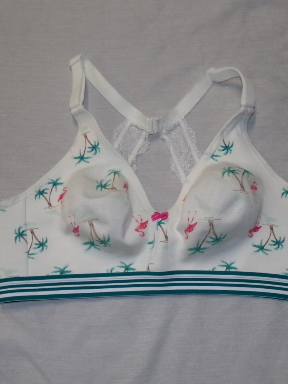 Cacique Unlined Full Coverage No Wire Flamingo Palm Tree Print Bra sz 40D